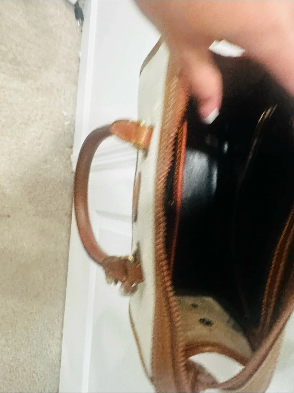 Dooney & Bourke White Pebbled Leather Satchel with Brown Trim and Brass Hardware - Picture 2 of 2